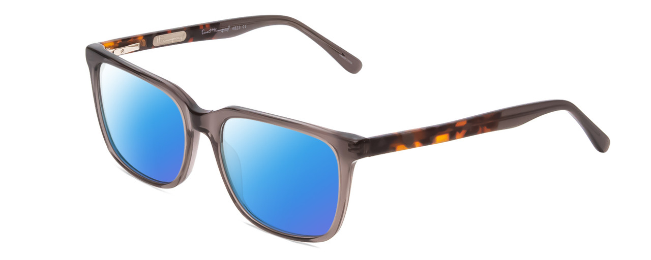 Profile View of Ernest Hemingway H4823 Designer Polarized Sunglasses with Custom Cut Blue Mirror Lenses in Grey Crystal/Brown Tortoise Havana Fade Unisex Square Full Rim Acetate 53 mm