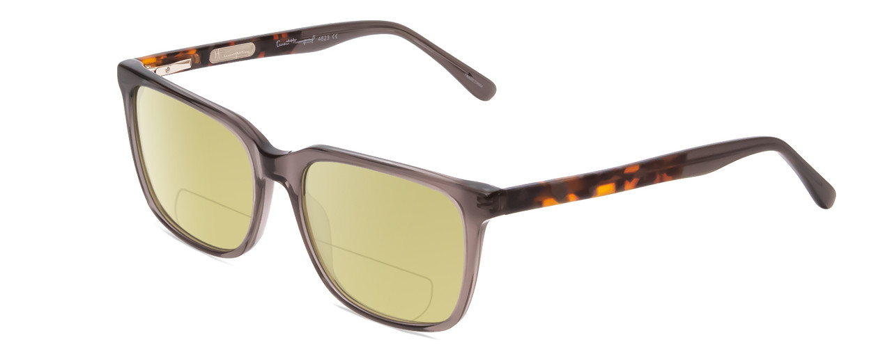 Profile View of Ernest Hemingway H4823 Designer Polarized Reading Sunglasses with Custom Cut Powered Sun Flower Yellow Lenses in Grey Crystal/Brown Tortoise Havana Fade Unisex Square Full Rim Acetate 53 mm