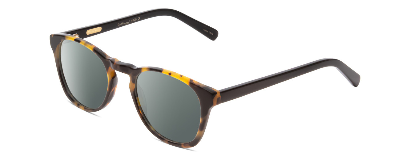 Profile View of Ernest Hemingway H4829 Designer Polarized Sunglasses with Custom Cut Smoke Grey Lenses in Antique Brown Yellow Tortoise Havana Black Unisex Round Full Rim Acetate 48 mm