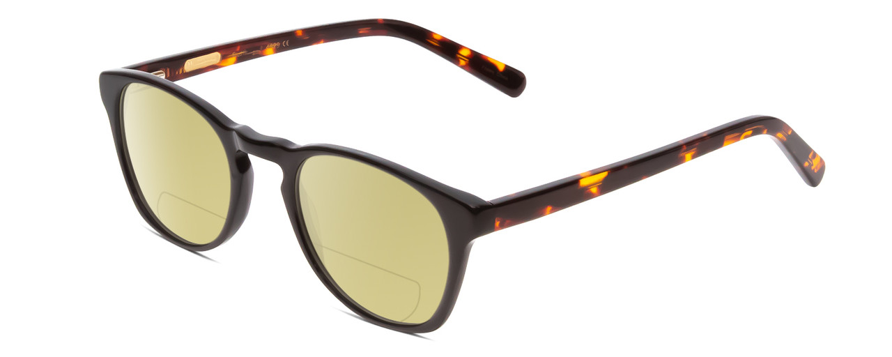 Profile View of Ernest Hemingway H4829 Designer Polarized Reading Sunglasses with Custom Cut Powered Sun Flower Yellow Lenses in Gloss Black/Auburn Brown Yellow Tortoise Havana Layered Unisex Round Full Rim Acetate 48 mm