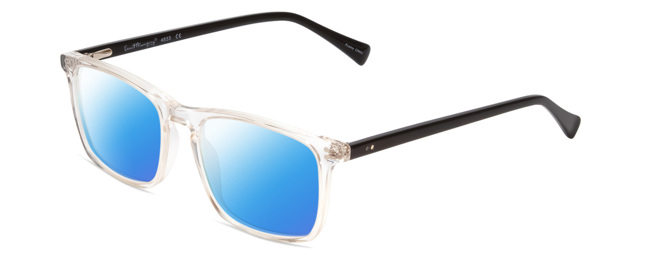 Profile View of Ernest Hemingway H4833 Designer Polarized Sunglasses with Custom Cut Blue Mirror Lenses in Clear Crystal/Gloss Black Unisex Cateye Full Rim Acetate 52 mm