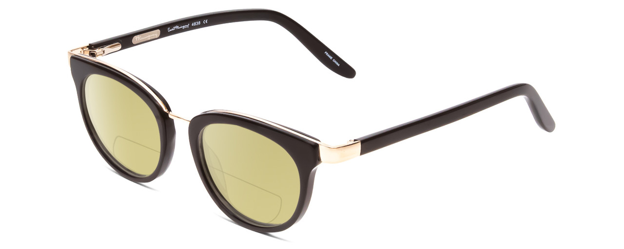 Profile View of Ernest Hemingway H4838 Designer Polarized Reading Sunglasses with Custom Cut Powered Sun Flower Yellow Lenses in Gloss Black/Gold Accents Ladies Cateye Full Rim Acetate 49 mm