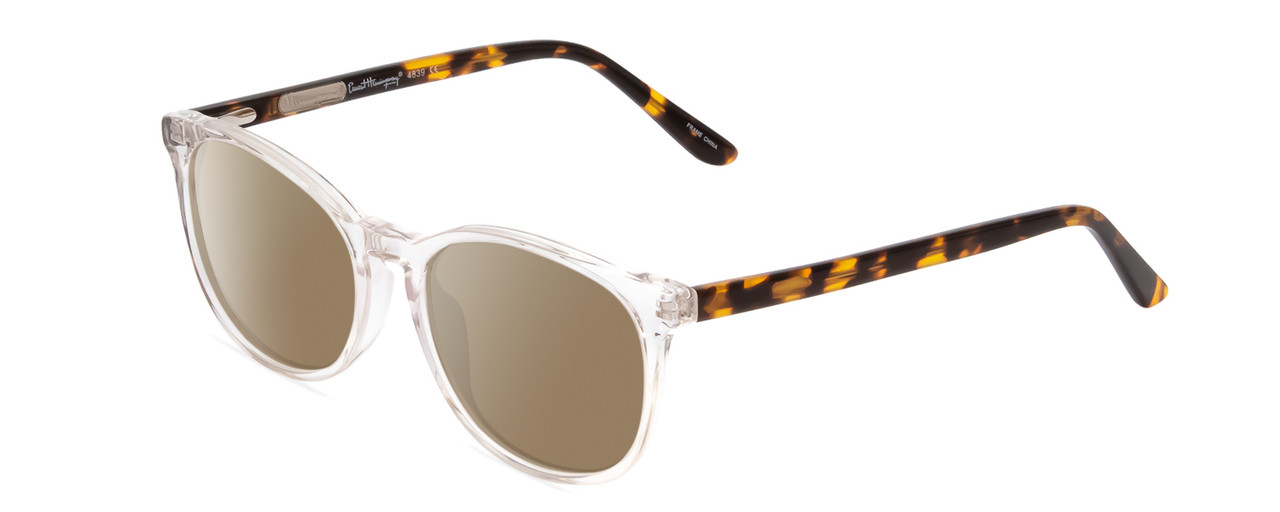 Profile View of Ernest Hemingway H4839 Designer Polarized Sunglasses with Custom Cut Amber Brown Lenses in Clear Crystal/Yellow Brown Tortoise Havana Unisex Cateye Full Rim Acetate 52 mm