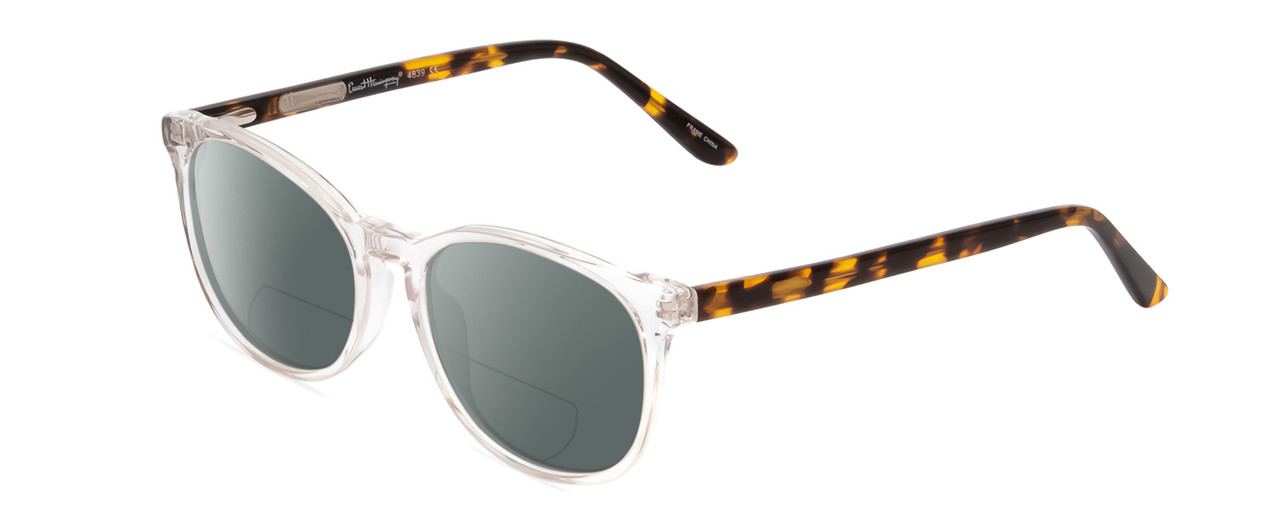 Profile View of Ernest Hemingway H4839 Designer Polarized Reading Sunglasses with Custom Cut Powered Smoke Grey Lenses in Clear Crystal/Yellow Brown Tortoise Havana Unisex Cateye Full Rim Acetate 52 mm