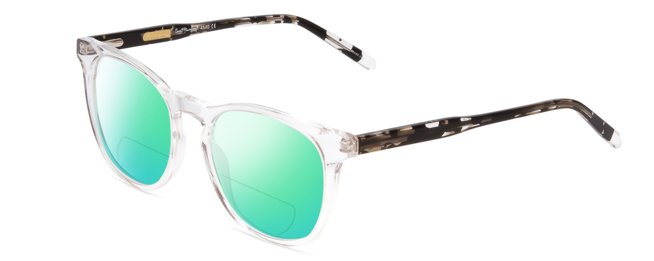 Profile View of Ernest Hemingway H4840 Designer Polarized Reading Sunglasses with Custom Cut Powered Green Mirror Lenses in Clear Crystal/Black Amber Brown Glitter Tortoise Unisex Cateye Full Rim Acetate 50 mm