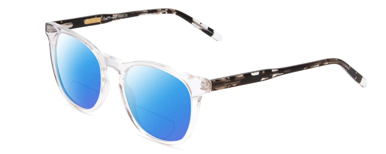 Profile View of Ernest Hemingway H4840 Designer Polarized Reading Sunglasses with Custom Cut Powered Blue Mirror Lenses in Clear Crystal/Black Amber Brown Glitter Tortoise Unisex Cateye Full Rim Acetate 50 mm