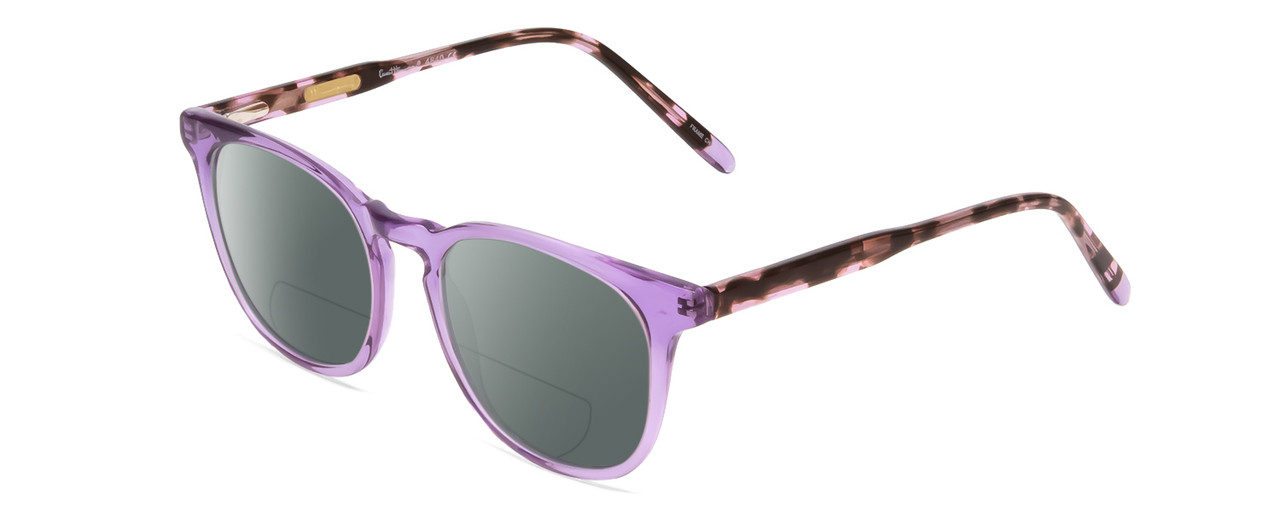 Profile View of Ernest Hemingway H4840 Designer Polarized Reading Sunglasses with Custom Cut Powered Smoke Grey Lenses in Purple Crystal/Lilac Brown Amber Glitter Tortoise Ladies Cateye Full Rim Acetate 50 mm