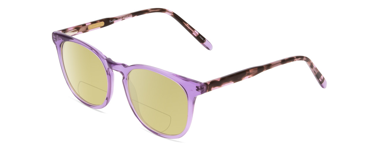 Profile View of Ernest Hemingway H4840 Designer Polarized Reading Sunglasses with Custom Cut Powered Sun Flower Yellow Lenses in Purple Crystal/Lilac Brown Amber Glitter Tortoise Ladies Cateye Full Rim Acetate 50 mm