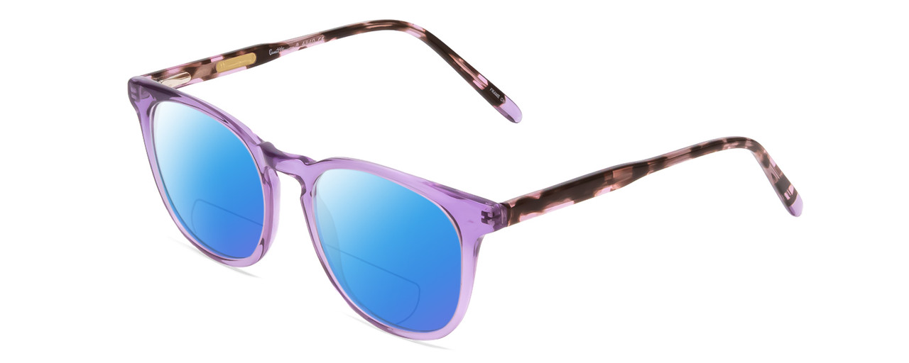 Profile View of Ernest Hemingway H4840 Designer Polarized Reading Sunglasses with Custom Cut Powered Blue Mirror Lenses in Purple Crystal/Lilac Brown Amber Glitter Tortoise Ladies Cateye Full Rim Acetate 50 mm