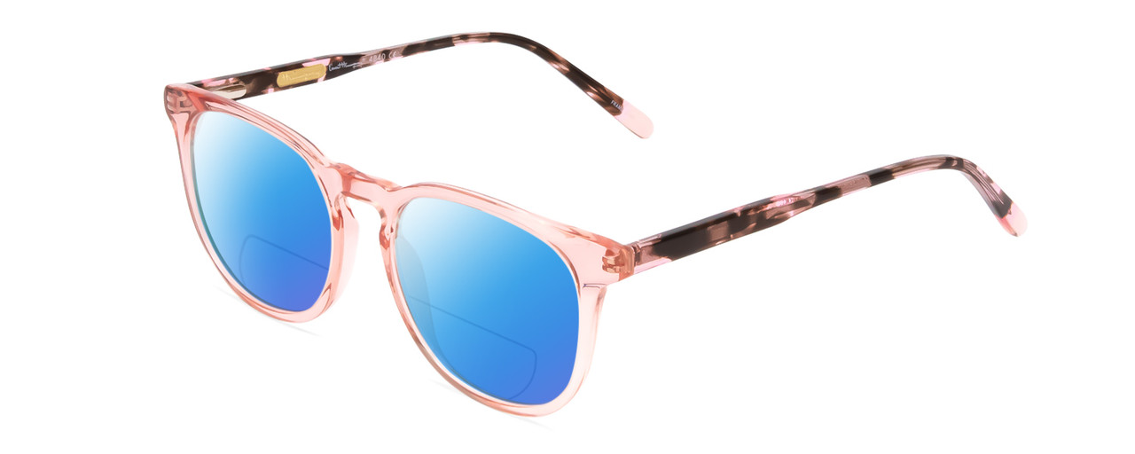 Profile View of Ernest Hemingway H4840 Designer Polarized Reading Sunglasses with Custom Cut Powered Blue Mirror Lenses in Pink Crystal/Brown Rose Amber Glitter Tortoise Ladies Cateye Full Rim Acetate 50 mm