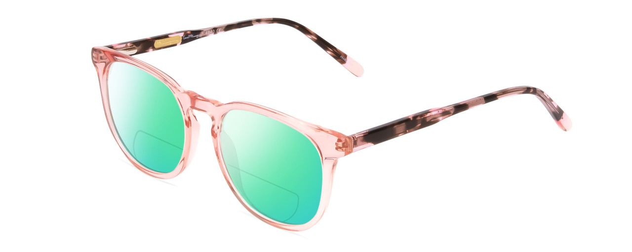 Profile View of Ernest Hemingway H4840 Designer Polarized Reading Sunglasses with Custom Cut Powered Green Mirror Lenses in Pink Crystal/Brown Rose Amber Glitter Tortoise Ladies Cateye Full Rim Acetate 50 mm