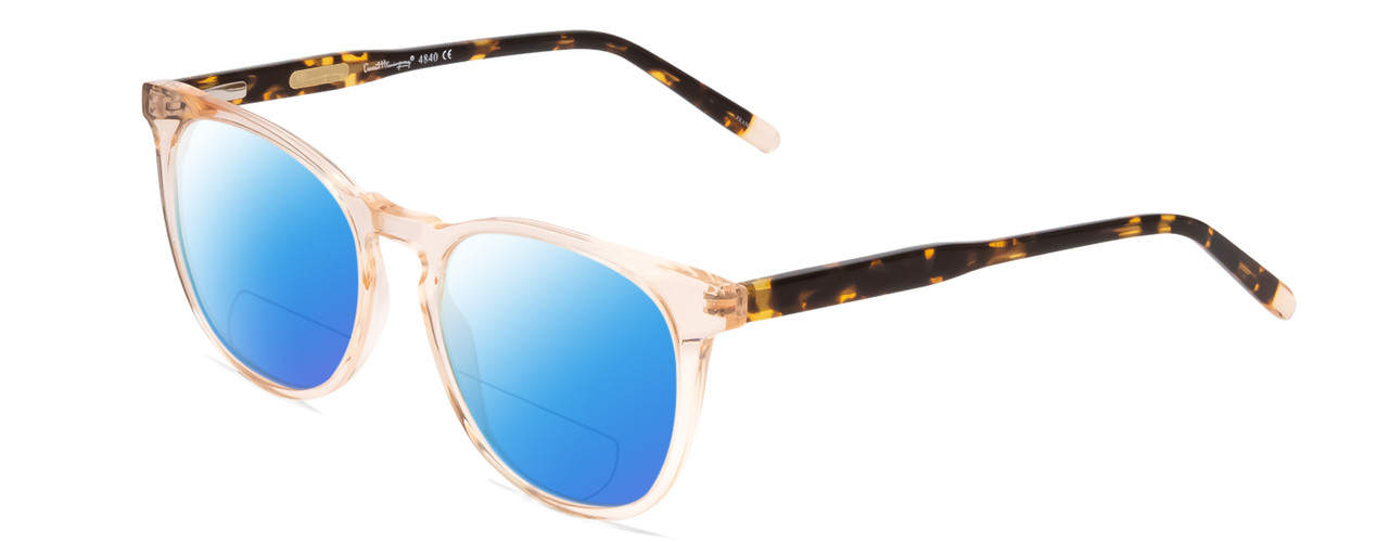 Profile View of Ernest Hemingway H4840 Designer Polarized Reading Sunglasses with Custom Cut Powered Blue Mirror Lenses in Wheat Crystal/Brown Amber Yellow Glitter Tortoise Ladies Cateye Full Rim Acetate 50 mm