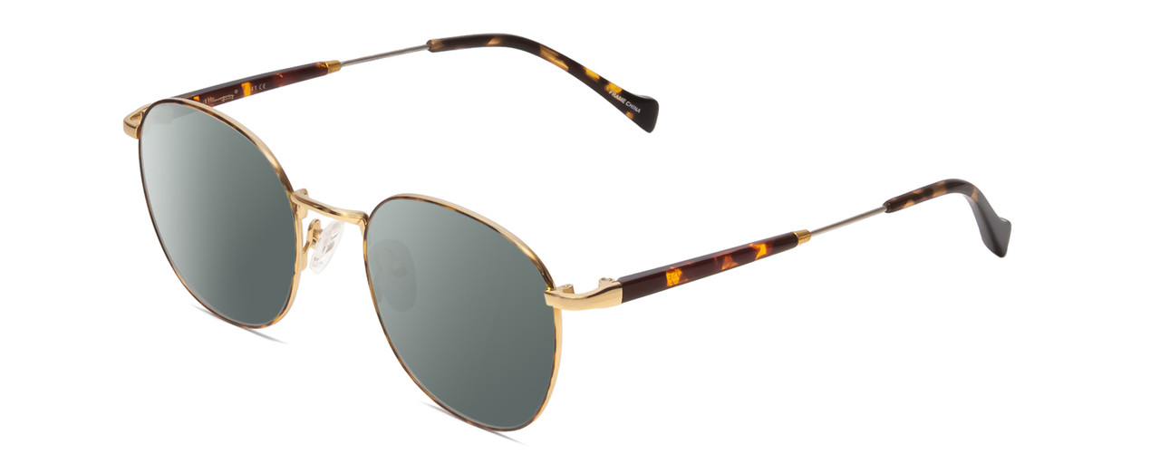 Profile View of Ernest Hemingway H4841 Designer Polarized Sunglasses with Custom Cut Smoke Grey Lenses in Gold Brown Yellow Tortoise Havana Unisex Round Full Rim Stainless Steel 50 mm