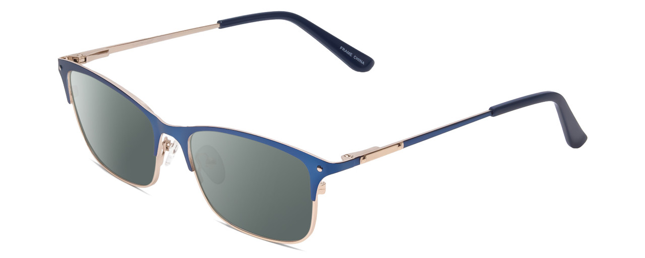 Profile View of Ernest Hemingway H4842 Designer Polarized Sunglasses with Custom Cut Smoke Grey Lenses in Satin Metallic Blue Silver Unisex Cateye Full Rim Stainless Steel 52 mm