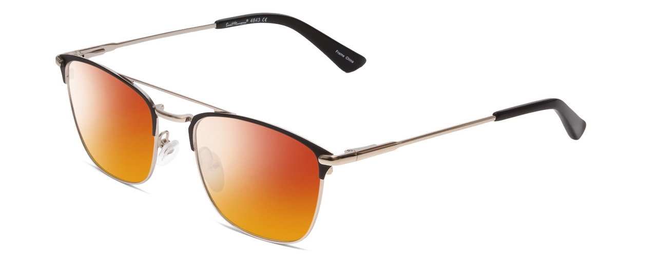 Profile View of Ernest Hemingway H4843 Designer Polarized Sunglasses with Custom Cut Red Mirror Lenses in Satin Metallic Black Silver Unisex Pilot Full Rim Stainless Steel 53 mm