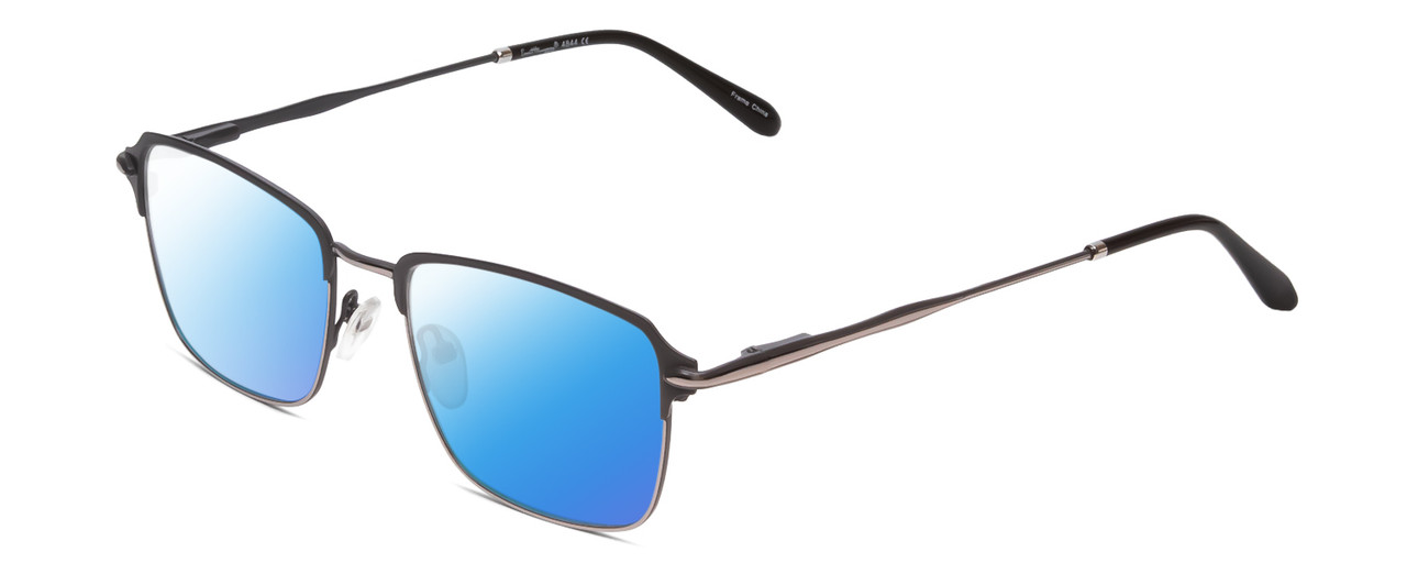 Profile View of Ernest Hemingway H4844 Designer Polarized Sunglasses with Custom Cut Blue Mirror Lenses in Satin Gun Metal Silver Unisex Rectangle Full Rim Stainless Steel 52 mm