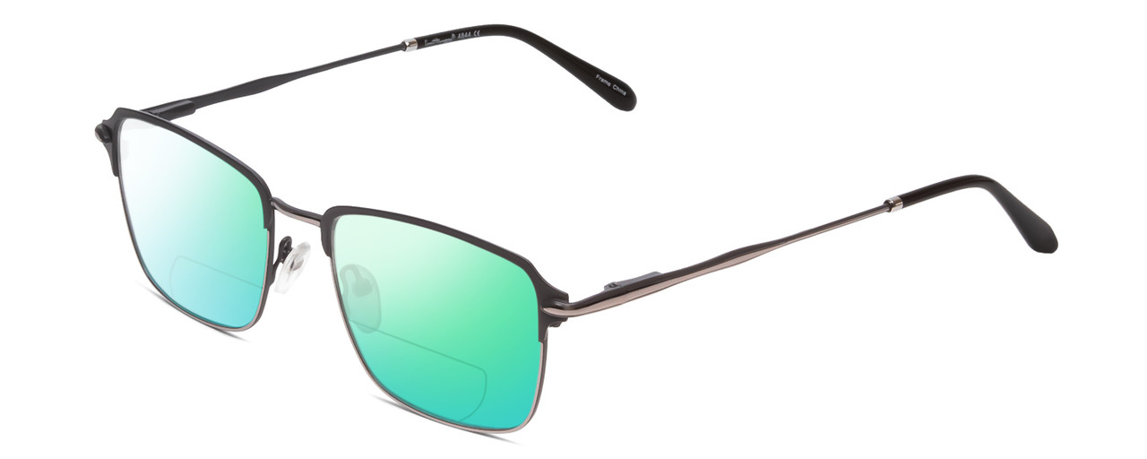 Profile View of Ernest Hemingway H4844 Designer Polarized Reading Sunglasses with Custom Cut Powered Green Mirror Lenses in Satin Gun Metal Silver Unisex Rectangle Full Rim Stainless Steel 52 mm