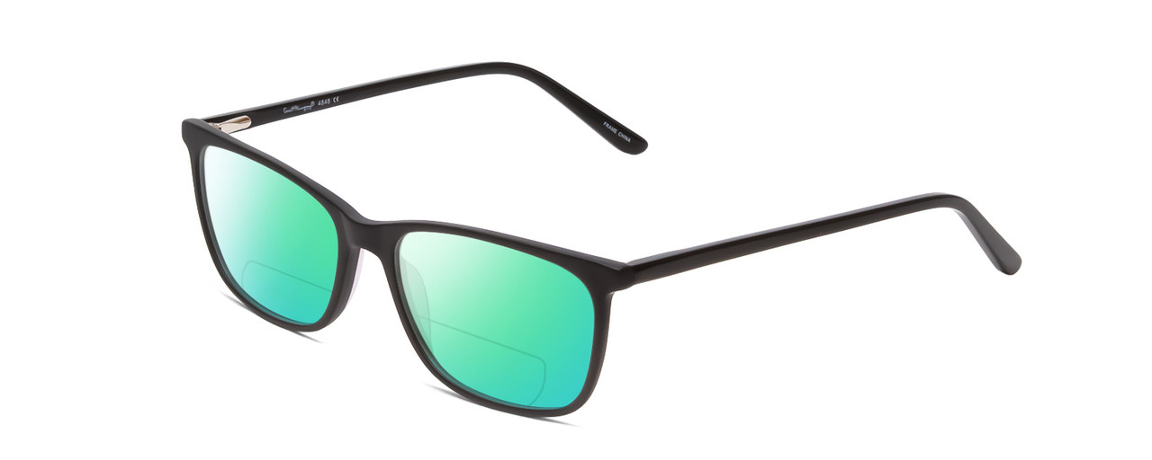 Profile View of Ernest Hemingway H4848 Designer Polarized Reading Sunglasses with Custom Cut Powered Green Mirror Lenses in Matte/Gloss Black Unisex Cateye Full Rim Acetate 54 mm