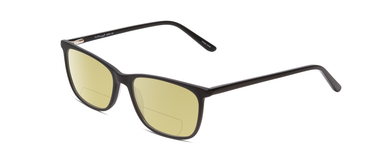 Profile View of Ernest Hemingway H4848 Designer Polarized Reading Sunglasses with Custom Cut Powered Sun Flower Yellow Lenses in Matte/Gloss Black Unisex Cateye Full Rim Acetate 54 mm