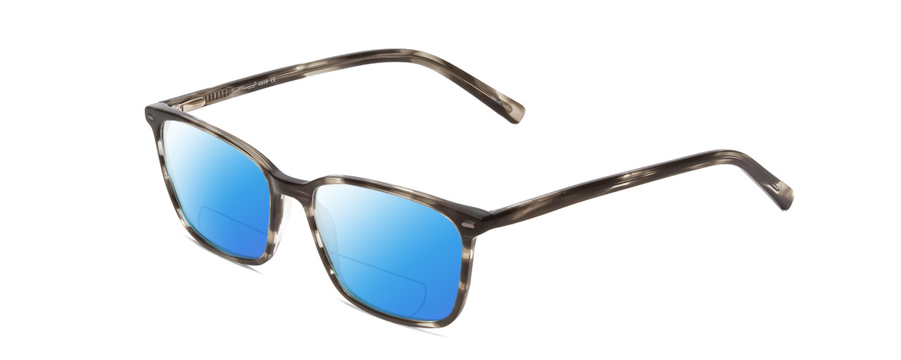 Profile View of Ernest Hemingway H4849 Designer Polarized Reading Sunglasses with Custom Cut Powered Blue Mirror Lenses in Grey Crystal Black Glitter Stripe Unisex Rectangle Full Rim Acetate 53 mm