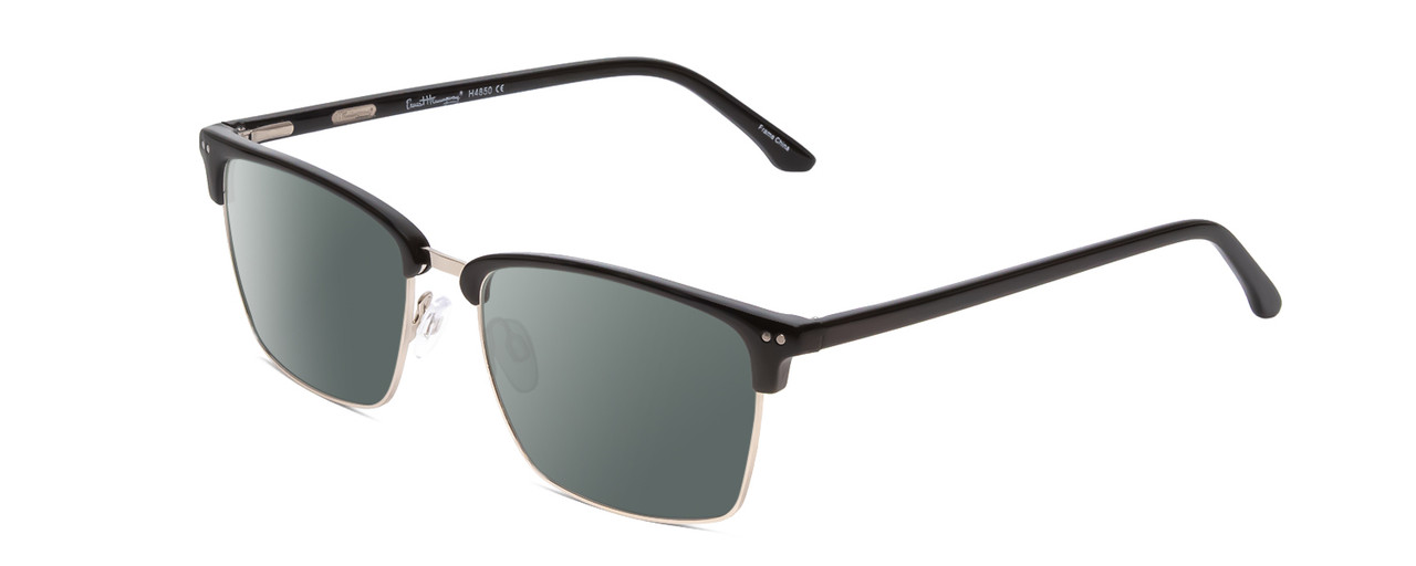 Profile View of Ernest Hemingway H4850 Designer Polarized Sunglasses with Custom Cut Smoke Grey Lenses in Gloss Black Silver Unisex Cateye Full Rim Acetate 58 mm