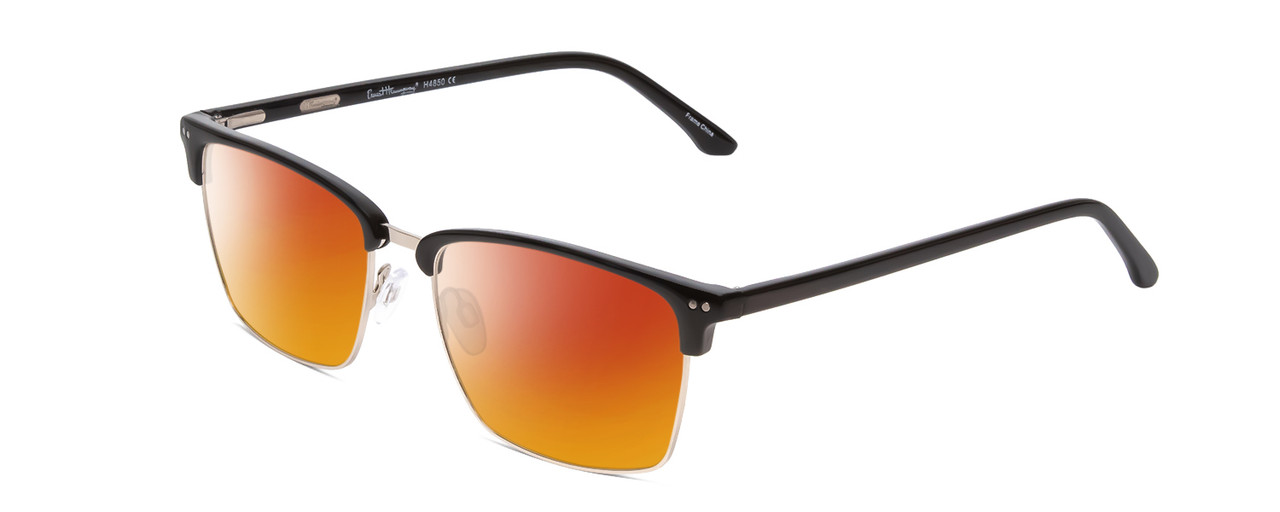 Profile View of Ernest Hemingway H4850 Designer Polarized Sunglasses with Custom Cut Red Mirror Lenses in Gloss Black Silver Unisex Cateye Full Rim Acetate 58 mm