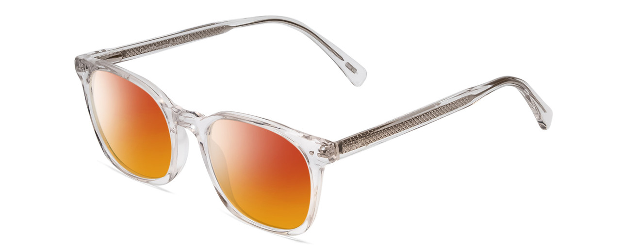 Profile View of Ernest Hemingway H4851 Designer Polarized Sunglasses with Custom Cut Red Mirror Lenses in Gloss Clear Crystal Patterned Silver Unisex Cateye Full Rim Acetate 51 mm