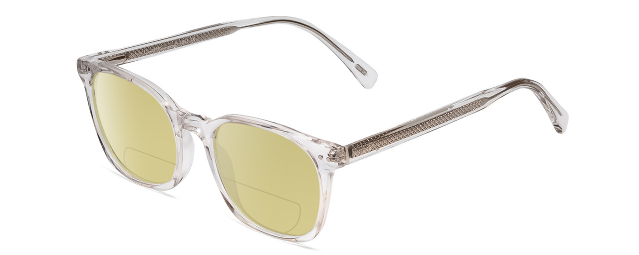 Profile View of Ernest Hemingway H4851 Designer Polarized Reading Sunglasses with Custom Cut Powered Sun Flower Yellow Lenses in Gloss Clear Crystal Patterned Silver Unisex Cateye Full Rim Acetate 51 mm