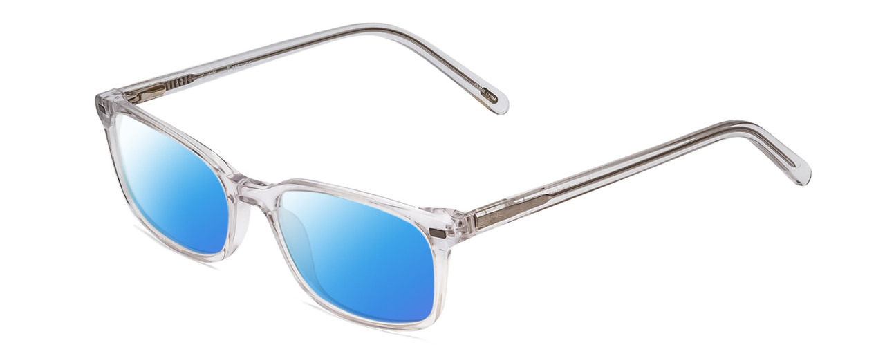 Profile View of Ernest Hemingway H4852 Designer Polarized Sunglasses with Custom Cut Blue Mirror Lenses in Clear Crystal Silver Glitter Unisex Rectangle Full Rim Acetate 51 mm