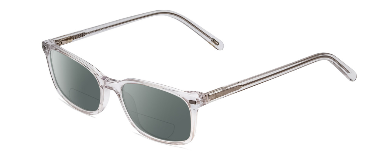 Profile View of Ernest Hemingway H4852 Designer Polarized Reading Sunglasses with Custom Cut Powered Smoke Grey Lenses in Clear Crystal Silver Glitter Unisex Rectangle Full Rim Acetate 51 mm