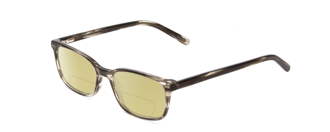 Profile View of Ernest Hemingway H4852 Designer Polarized Reading Sunglasses with Custom Cut Powered Sun Flower Yellow Lenses in Grey Black Clear Stripe Unisex Rectangle Full Rim Acetate 51 mm