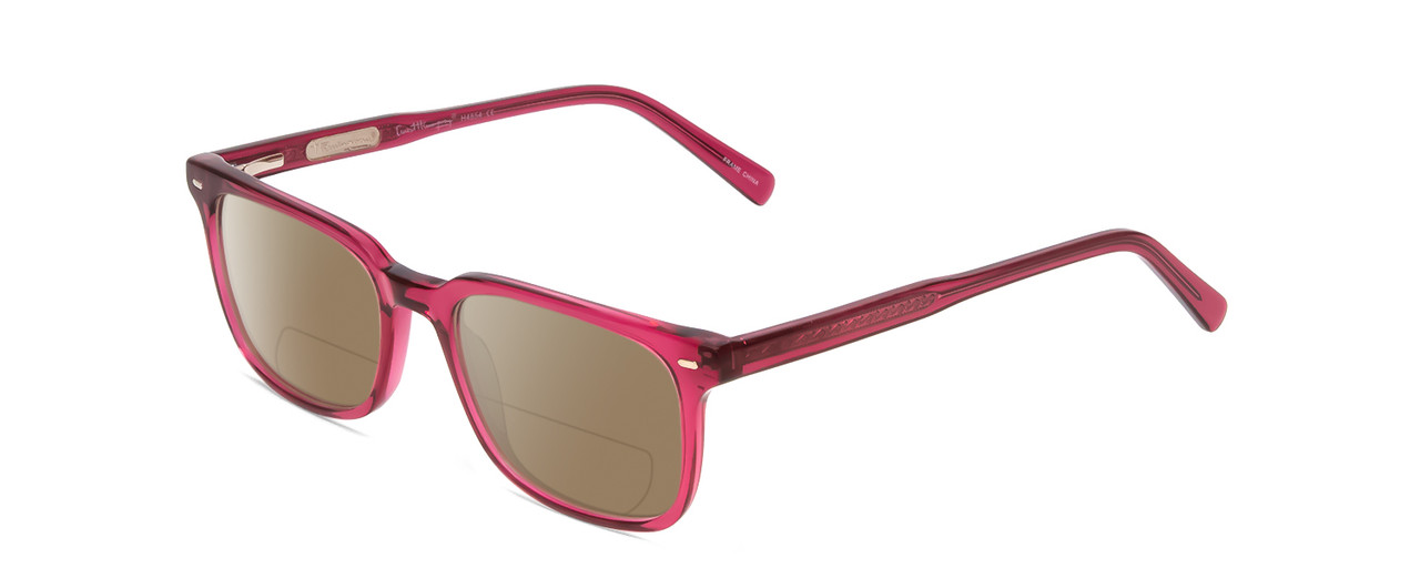 Profile View of Ernest Hemingway H4854 Designer Polarized Reading Sunglasses with Custom Cut Powered Amber Brown Lenses in Raspberry Red Rose Crystal Ladies Cateye Full Rim Acetate 51 mm