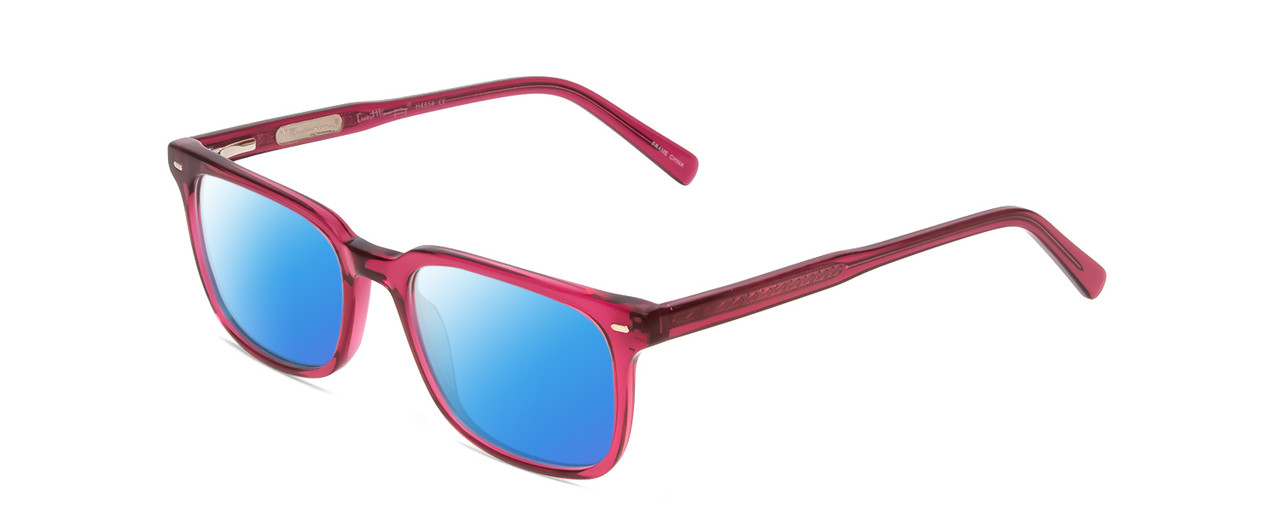 Profile View of Ernest Hemingway H4854 Designer Polarized Sunglasses with Custom Cut Blue Mirror Lenses in Raspberry Red Rose Crystal Ladies Cateye Full Rim Acetate 54 mm