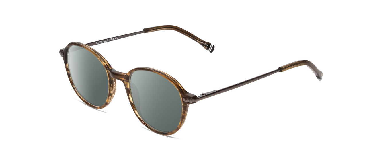 Profile View of Ernest Hemingway H4855 Designer Polarized Sunglasses with Custom Cut Smoke Grey Lenses in Olive Green Amber Brown Marble/Gun Metal Unisex Round Full Rim Acetate 48 mm