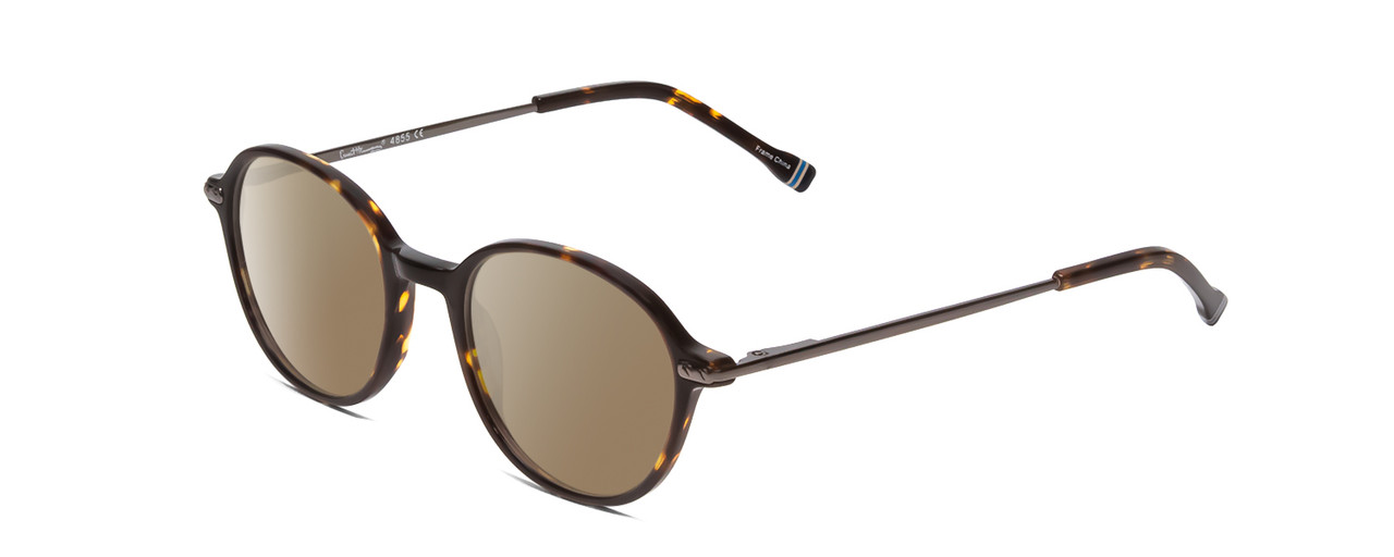 Profile View of Ernest Hemingway H4855 Designer Polarized Sunglasses with Custom Cut Amber Brown Lenses in Brown Gold Tortoise Havana/Gun Metal Unisex Round Full Rim Acetate 48 mm