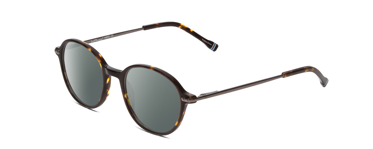 Profile View of Ernest Hemingway H4855 Designer Polarized Sunglasses with Custom Cut Smoke Grey Lenses in Brown Gold Tortoise Havana/Gun Metal Unisex Round Full Rim Acetate 48 mm