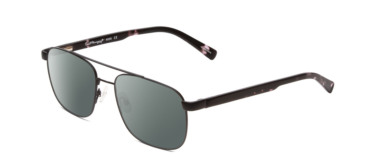 Profile View of Ernest Hemingway H4856 Designer Polarized Sunglasses with Custom Cut Smoke Grey Lenses in Satin Metallic Black/Lilac Plum Tortoise Unisex Pilot Full Rim Stainless Steel 54 mm