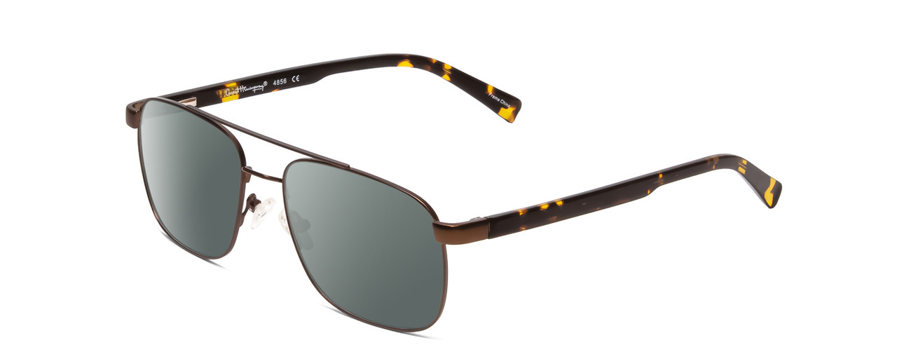Profile View of Ernest Hemingway H4856 Designer Polarized Sunglasses with Custom Cut Smoke Grey Lenses in Satin Metallic Brown/Brown Gold Tortoise Unisex Pilot Full Rim Stainless Steel 54 mm