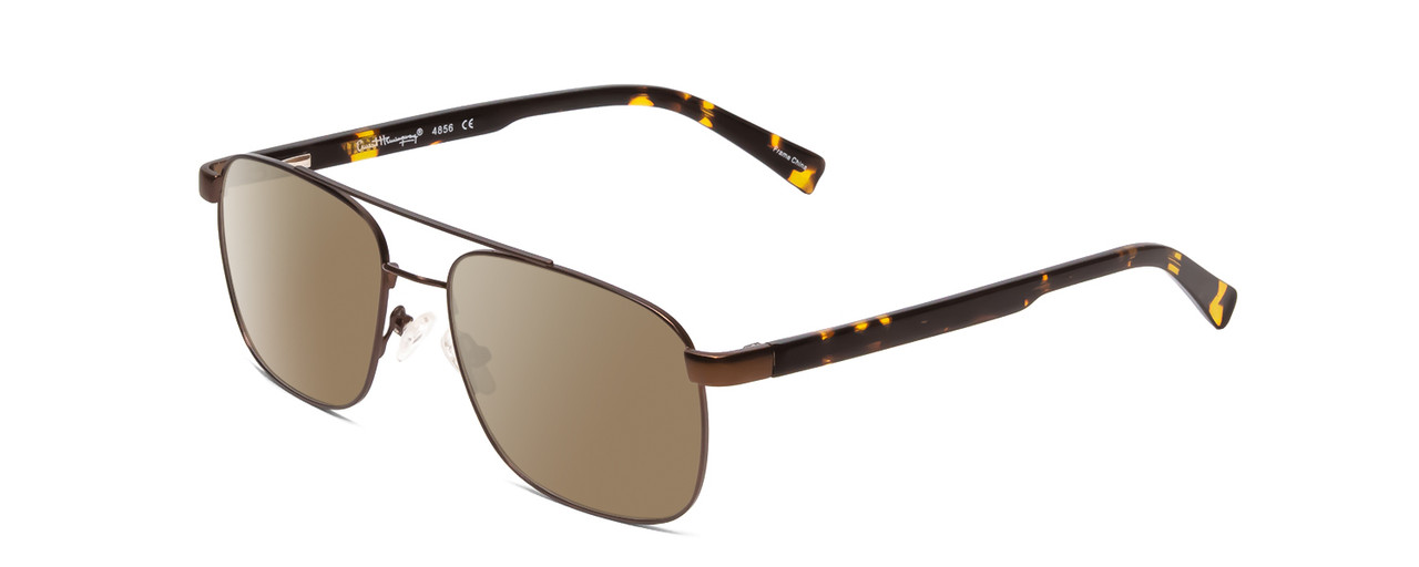 Profile View of Ernest Hemingway H4856 Designer Polarized Sunglasses with Custom Cut Amber Brown Lenses in Satin Metallic Brown/Brown Gold Tortoise Unisex Aviator Full Rim Stainless Steel 54 mm