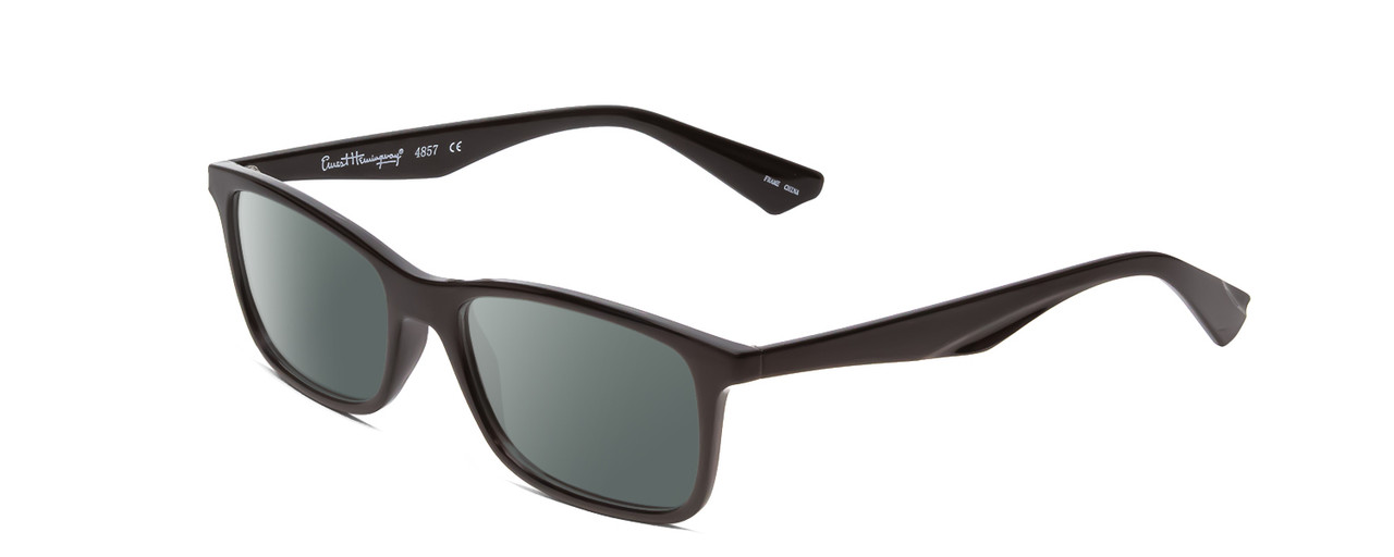 Profile View of Ernest Hemingway H4857 Designer Polarized Sunglasses with Custom Cut Smoke Grey Lenses in Gloss Black Unisex Cateye Full Rim Acetate 53 mm
