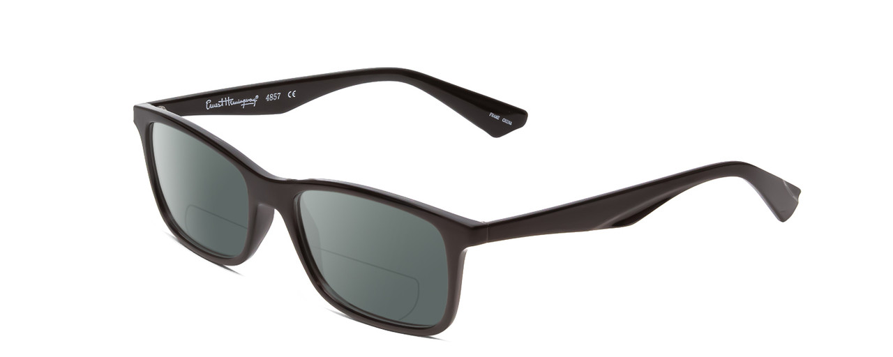 Profile View of Ernest Hemingway H4857 Designer Polarized Reading Sunglasses with Custom Cut Powered Smoke Grey Lenses in Gloss Black Unisex Cateye Full Rim Acetate 53 mm