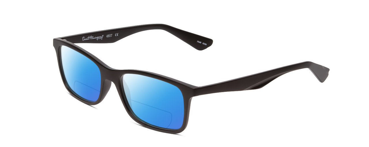 Profile View of Ernest Hemingway H4857 Designer Polarized Reading Sunglasses with Custom Cut Powered Blue Mirror Lenses in Matte Black Unisex Cateye Full Rim Acetate 53 mm