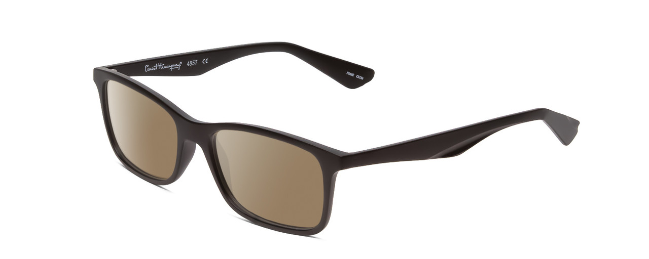 Profile View of Ernest Hemingway H4857 Designer Polarized Sunglasses with Custom Cut Amber Brown Lenses in Matte Black Unisex Cateye Full Rim Acetate 56 mm