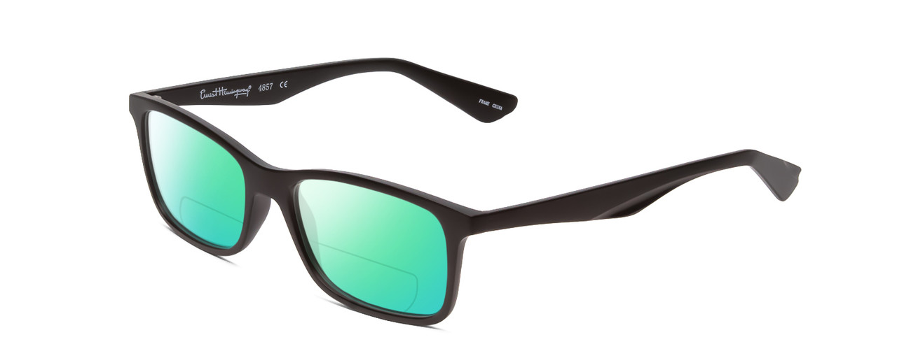 Profile View of Ernest Hemingway H4857 Designer Polarized Reading Sunglasses with Custom Cut Powered Green Mirror Lenses in Matte Black Unisex Cateye Full Rim Acetate 56 mm