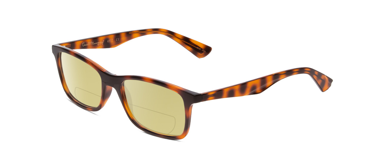 Profile View of Ernest Hemingway H4857 Designer Polarized Reading Sunglasses with Custom Cut Powered Sun Flower Yellow Lenses in Shiny Tiger Brown Yellow Orange Tortoise Havana Unisex Cateye Full Rim Acetate 53 mm