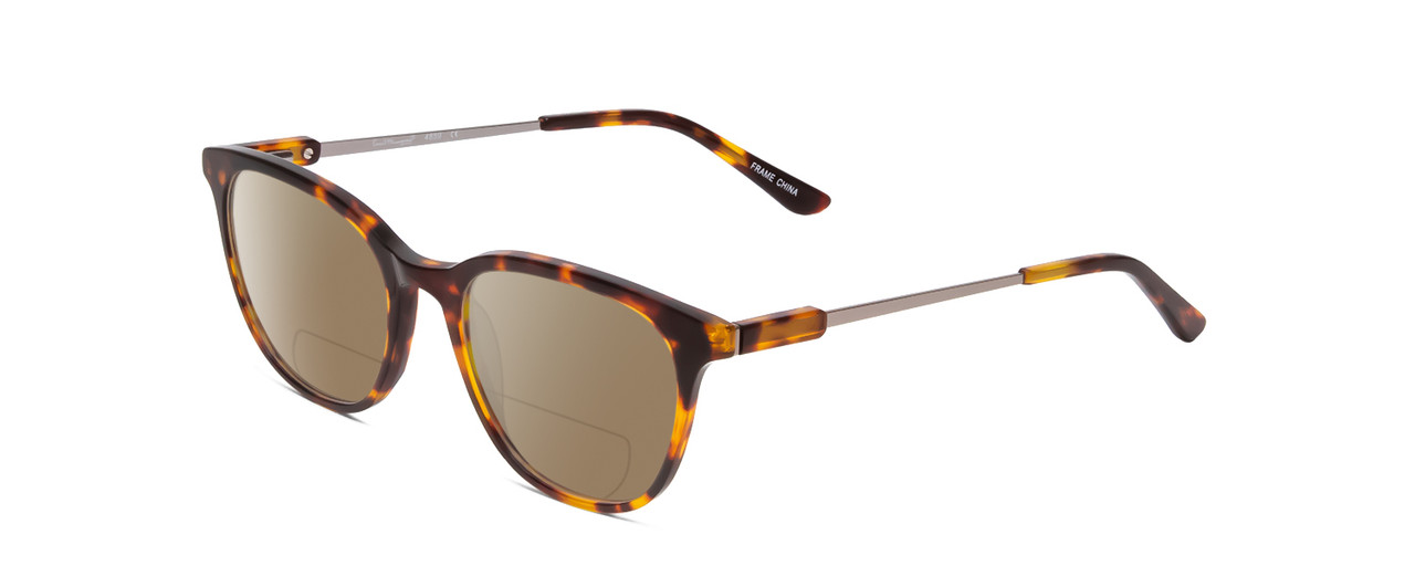 Profile View of Ernest Hemingway H4859 Designer Polarized Reading Sunglasses with Custom Cut Powered Amber Brown Lenses in Brown Amber Gold Tortoise Havana Silver Ladies Cateye Full Rim Acetate 50 mm