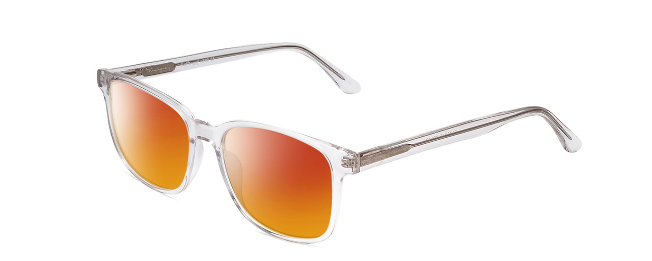 Profile View of Ernest Hemingway H4860 Designer Polarized Sunglasses with Custom Cut Red Mirror Lenses in Clear Crystal Silver Glitter Unisex Cateye Full Rim Acetate 52 mm