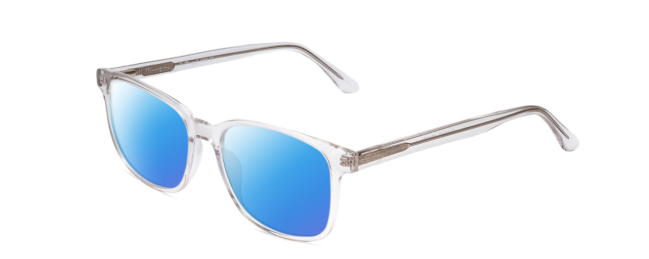 Profile View of Ernest Hemingway H4860 Designer Polarized Sunglasses with Custom Cut Blue Mirror Lenses in Clear Crystal Silver Glitter Unisex Cateye Full Rim Acetate 52 mm