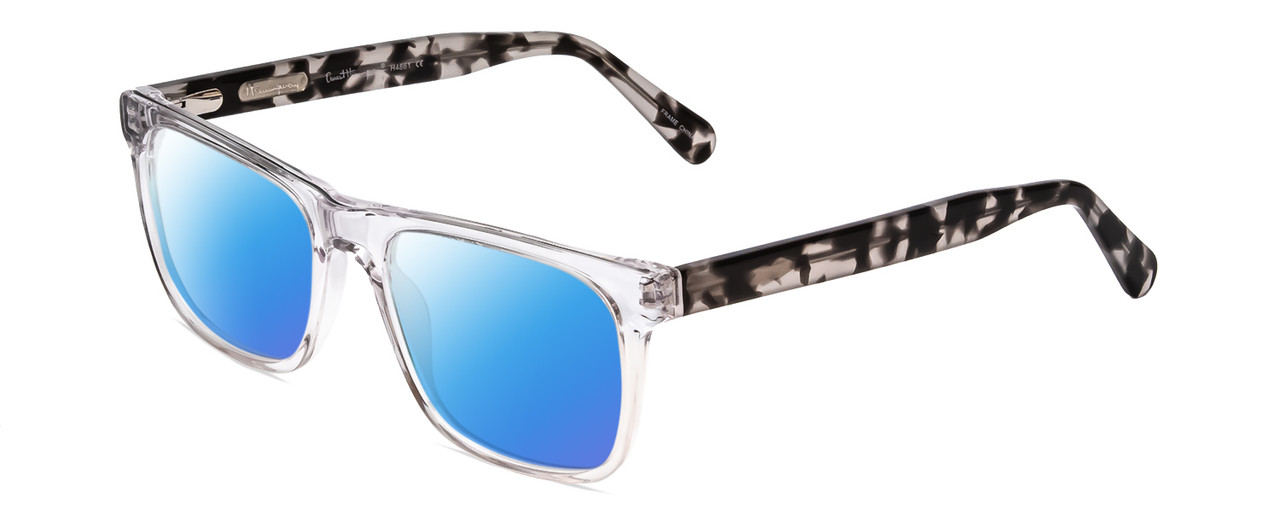 Profile View of Ernest Hemingway H4861 Designer Polarized Sunglasses with Custom Cut Blue Mirror Lenses in Clear Crystal/Grey Black Tortoise Havana Unisex Cateye Full Rim Acetate 55 mm