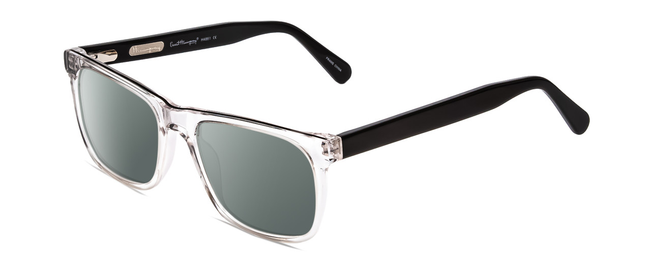 Profile View of Ernest Hemingway H4861 Designer Polarized Sunglasses with Custom Cut Smoke Grey Lenses in Clear Crystal/Gloss Black Unisex Cateye Full Rim Acetate 55 mm